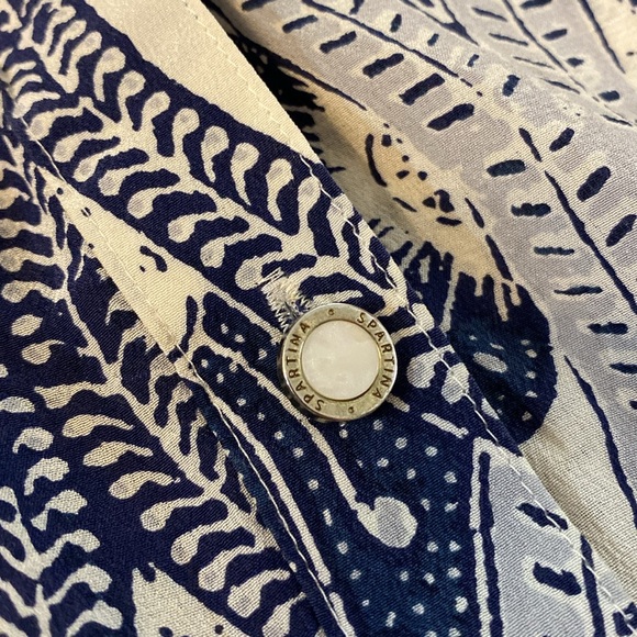 Spartina 449 Navy/Cream Resortwear Long Sleeve Silk Blouse Medium - Picture 8 of 9